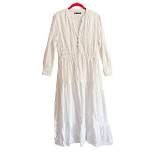 Zara Eyelet Midi Dress Cottage Boho Prairie Romantic Heritage Country Cotton